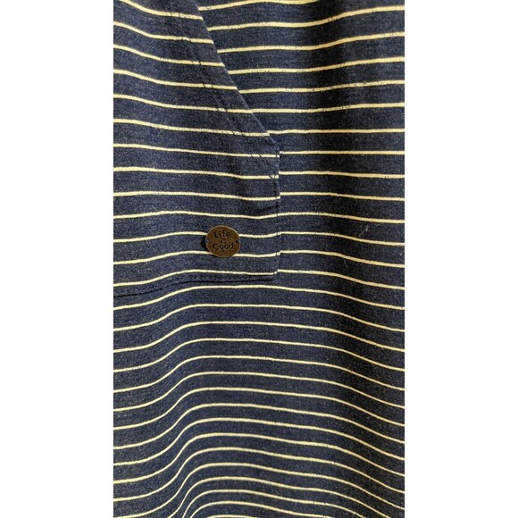 Women's LIFE IS GOOD Hooded Short Sleeve Blue/White Striped Long Maxi Dress M - Picture 5 of 12